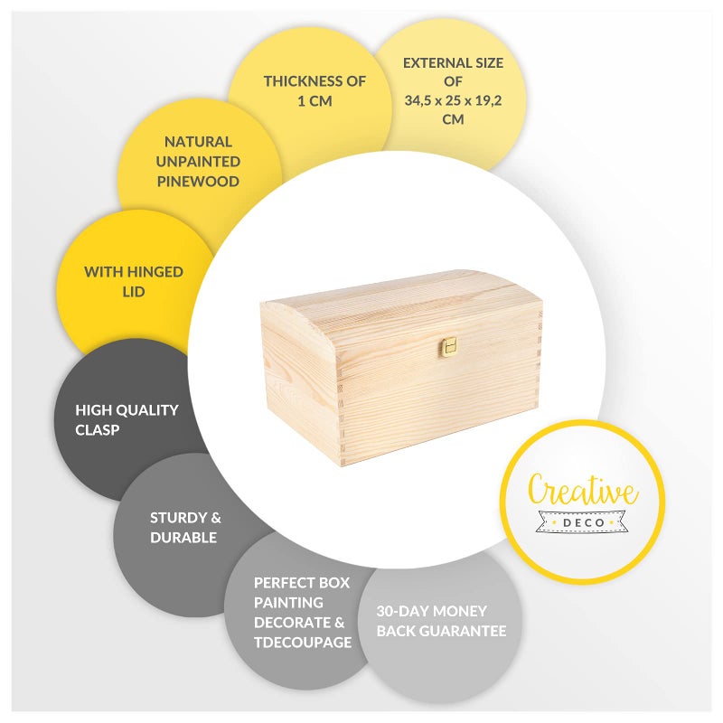 Creative Deco Large Wooden Storage Box Unpainted with Hinged Lid | 13.58 x 9.84 x 7.55 in | Keepsake Treasure Chest Trunk | Perfect Memory Box for Toys, Tools, Arts & Crafts or as a Gift Christmas Box - Image 5